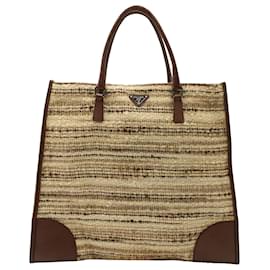 Prada-Prada Flat Tote Bag in Beige Tweed-Beige
