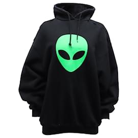 Balenciaga-Balenciaga SS21 Distressed Alien Logo Hoodie in Black Cotton-Black