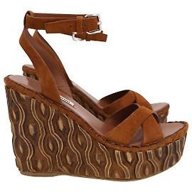 Miu Miu Platform Wedge Sandals in Brown Suede  Brown