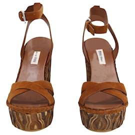 Miu Miu-Miu Miu Platform Wedge Sandals in Brown Suede -Brown