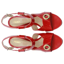 Fendi-Fendi Ankle Strap High Heel Sandals in Red Patent Leather-Red