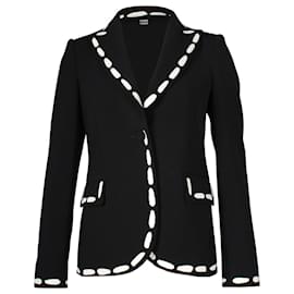 Moschino-Moschino Contrasting Print Trimming Cady Blazer in Black Polyester-Black
