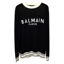 Kurzer Pullover mit Balmain-Logo aus schwarzer Wolle Andere