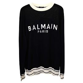 Suéter Balmain Cropped Logo em Lã Preta Outro