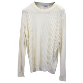 Gerippter Pullover von Salvatore Ferragamo aus cremefarbener Wolle Weiß Roh