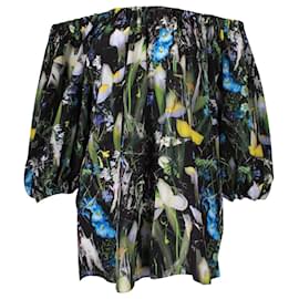 Alexander Mcqueen-Top floral con hombros descubiertos en seda multicolor de Alexander McQueen-Multicolor