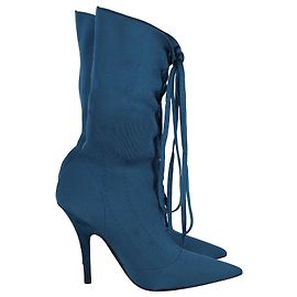 Yeezy temporada 5 Botins de tricô com cadarço em lona azul Azul