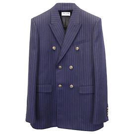 Giacca a Righe Foderata Petto Saint Laurent in Lana Blu Navy Blu Blu navy