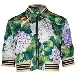 Dolce & Gabbana Bomberjacke mit Hortensien-Print aus grüner Seide Grün