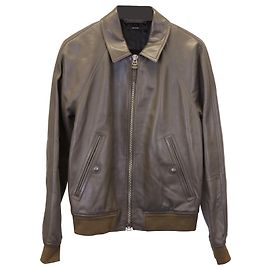 Tom Ford Raglan Sleeve Jacket In Khaki Leather Green Khaki