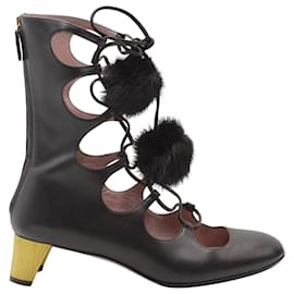 Gucci-Gucci Heloise Lace-up Gladiator Boots In Black Leather-Black