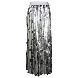 MSGM Plissee-Blumen-Maxirock aus metallisch-silbernem Polyester Silber Metallisch
