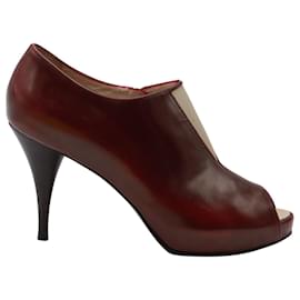 Fendi-Fendi Cut-Out Peep-Toe Ankle Boots in Burgundy Leather-Dark red