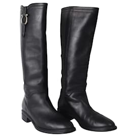 Salvatore Ferragamo-Salvatore Ferragamo Fersea Riding Boots in Black Leather-Black