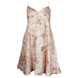 Zimmermann-Zimmermann Low Back Mini Dress in Floral Beige Linen-Other