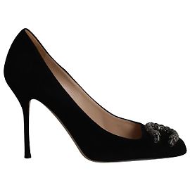 Gucci Escarpins Dionysus Square Toe en Daim Noir Noir