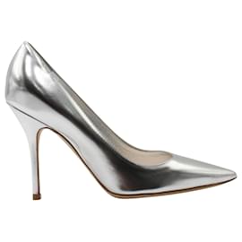 Dior-Dior Cherie Pointed-Toe Pumps in Silver Leather-Silvery,Metallic