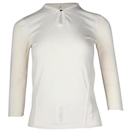 Hermès-Top Hermes con maniche a tre quarti in lana color crema-Bianco,Crudo