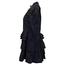 Ulla Johnson-Ulla Johnson Linnea Tiered Embroidered Mini Dress in Black Cotton-Black