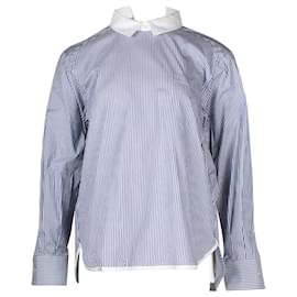 Sacai-Camicia Sacai a Righe Incrociate sul Retro in Cotone Blu-Blu