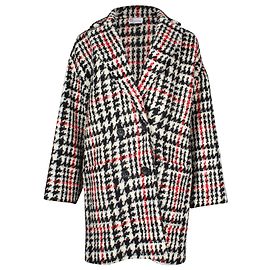 'Red Valentino Oversized Houndstooth Coat in Black Virgin Wool Black
