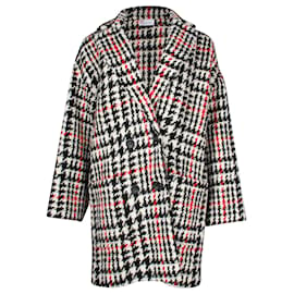 Red Valentino-'Red Valentino Oversized Houndstooth Coat in Black Virgin Wool-Black