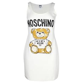 Moschino-Ärmelloses Minikleid mit Teddybär-Motiv von Moschino aus weißer Baumwolle-Weiß