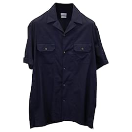 Brunello Cucinelli-Brunello Cucinelli Camp-Collar Twill Shirt in Navy Blue Cotton-Navy blue