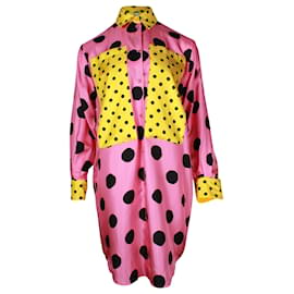 Moschino-Moschino Couture Robe Chemise à Pois en Soie Rose-Rose