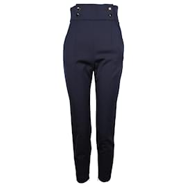 Alexander Mcqueen-Alexander McQueen High Waist Pants in Navy Blue Virgin Wool-Navy blue