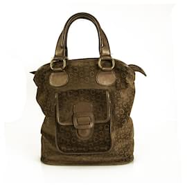 Autre Marque-Celine Monogram Brown Suede Shiny Leather Top Handles Grab bag Handbag-Brown