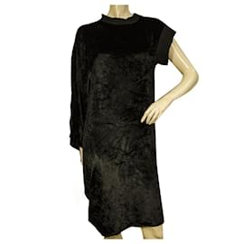 Lanvin-Lanvin Noir Velours One Sleeve Cocktail Soirée Genou robe taille 40-Noir