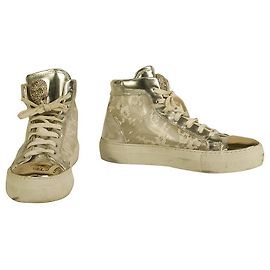 PHILIPP PLEIN Baskets montantes en cuir argent doré à lacets blancs 41 Argenté