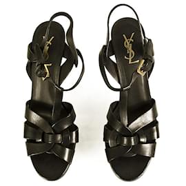Yves Saint Laurent-Yves Saint Laurent YSL Tribute black leather Sandals platform Heels size 39.5-Black