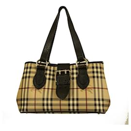 Burberry-Burberry Haymarket Check Canvas  Black Leather Two Handle Shoulder Bag Handbag-Multiple colors