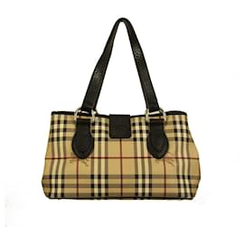 Burberry-Burberry Haymarket Check Canvas  Black Leather Two Handle Shoulder Bag Handbag-Multiple colors