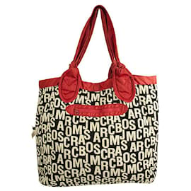 Marc by Marc Jacobs-Marc by Marc Jacobs Coral Red Canvas Shopper Tote Shoulder Bag Handbag Reversable.-Coral