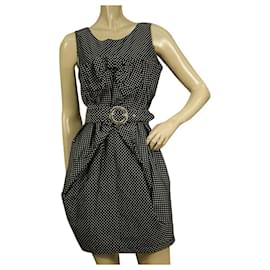 See by Chloé-See by Chloe Black & White Polka Dot Print Belted Mini Dress size 42 W. bow-Black
