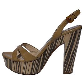 Prada Light tan sandals with patterned wooden heel and platform Brown Caramel