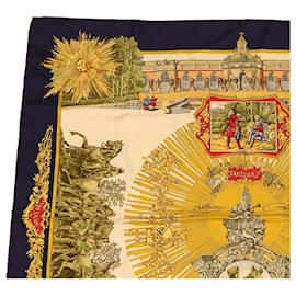 Hermès-HERMES CARRE 90 Scarf ""SANSSOUCY"" Silk Navy Auth cl477-Navy blue