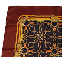 Hermès-HERMES Rope Carre 90 Scarf Silk Wine Red Auth cl479-Other