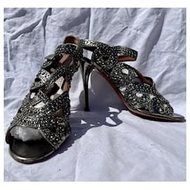 Alaïa-Studded silver sandals-Black,Silvery