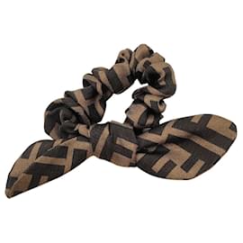 Fendi-Fendi monogram print hair scrunchie-Brown