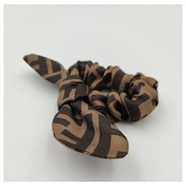 Fendi-Fendi monogram print hair scrunchie-Brown