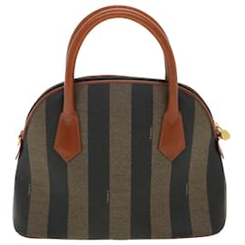 Fendi-FENDI Pecan Canvas Hand Bag Nylon Black Brown Auth yk6426-Brown,Black