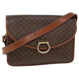 Céline-CELINE Macadam Canvas Shoulder Bag PVC Leather Brown Auth 39968-Brown