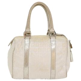 Fendi-FENDI Zucchino Canvas Hand Bag Silver Auth 40060-Silvery