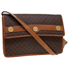 Céline-CELINE Macadam Canvas Shoulder Bag PVC Leather Brown Auth 40101-Brown