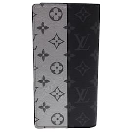 Louis Vuitton-LOUIS VUITTON Eclipse Split Portefeuille Braza Long Wallet M63027 LV Auth 40074a-Black,Silvery