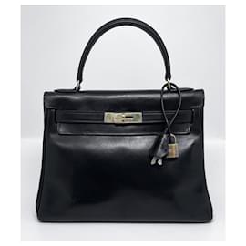 Hermès-KELLY HANDBAG 28 CM IN BLACK BOX LEATHER-Black